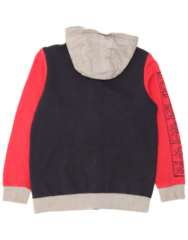 Napapijri Boys Graphic Zip Hoodie Sweater 13-14 Years Navy Blue Colourblock