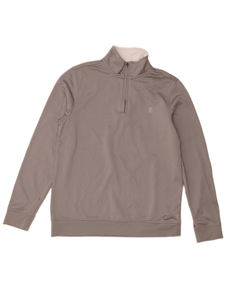 Izod Mens Zip Neck Sweatshirt Jumper Small Grey Polyester