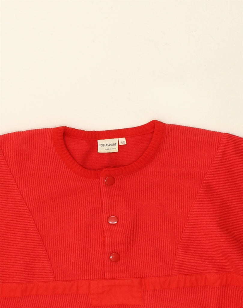 TOBIA SYSTEM Mens Button Neck Jumper Sweater IT 50 Medium Red Cotton | Vintage Tobia System | Thrift | Second-Hand Tobia System | Used Clothing | Messina Hembry 