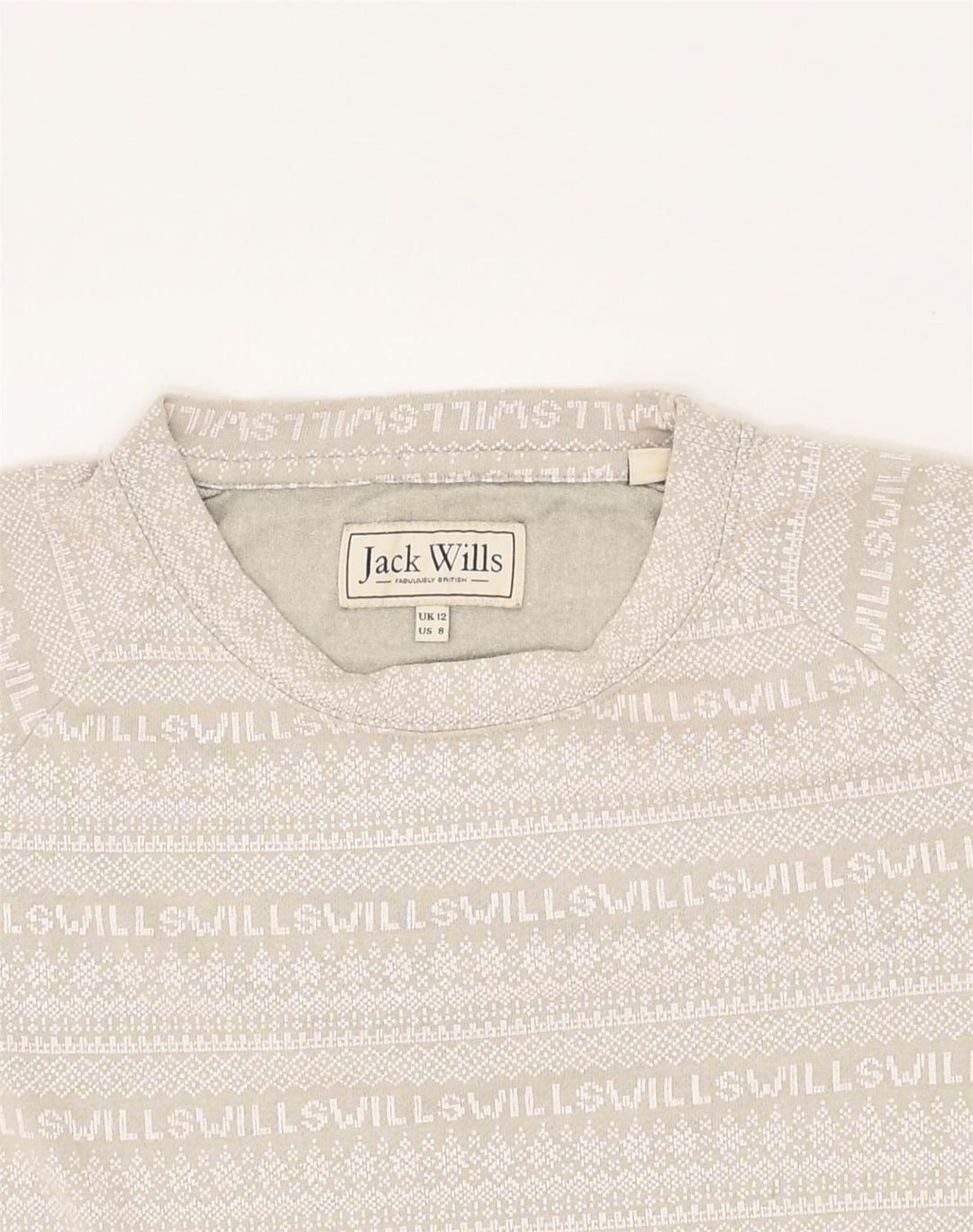 JACK WILLS Womens Graphic Sweatshirt Jumper UK 12 Medium  Grey Striped | Vintage Jack Wills | Thrift | Second-Hand Jack Wills | Used Clothing | Messina Hembry 