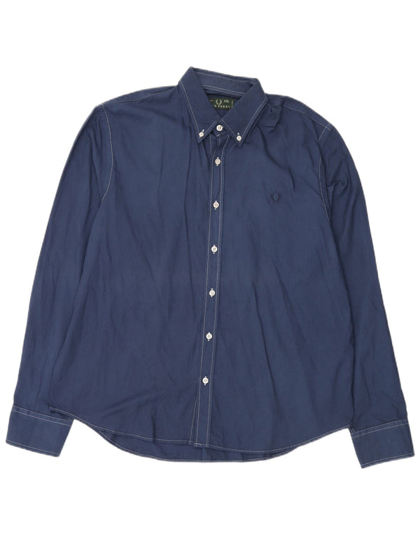 Fred Perry Mens Slim Fit Shirt 2XL Navy Blue Cotton