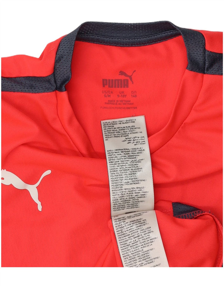 Puma Girls T-Shirt Top 9-10 Years Orange Colourblock Polyester