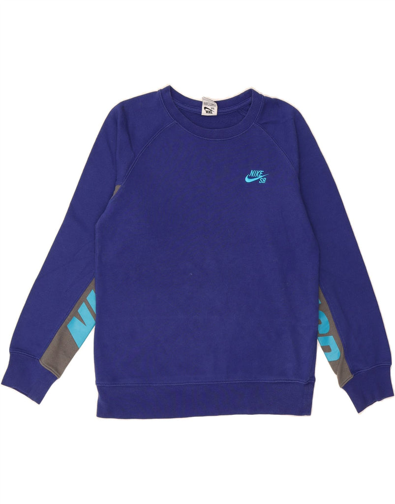 NIKE Boys Graphic Sweatshirt Jumper 11-12 Years Large Blue Colourblock Vintage Nike and Second-Hand Nike from Messina Hembry 