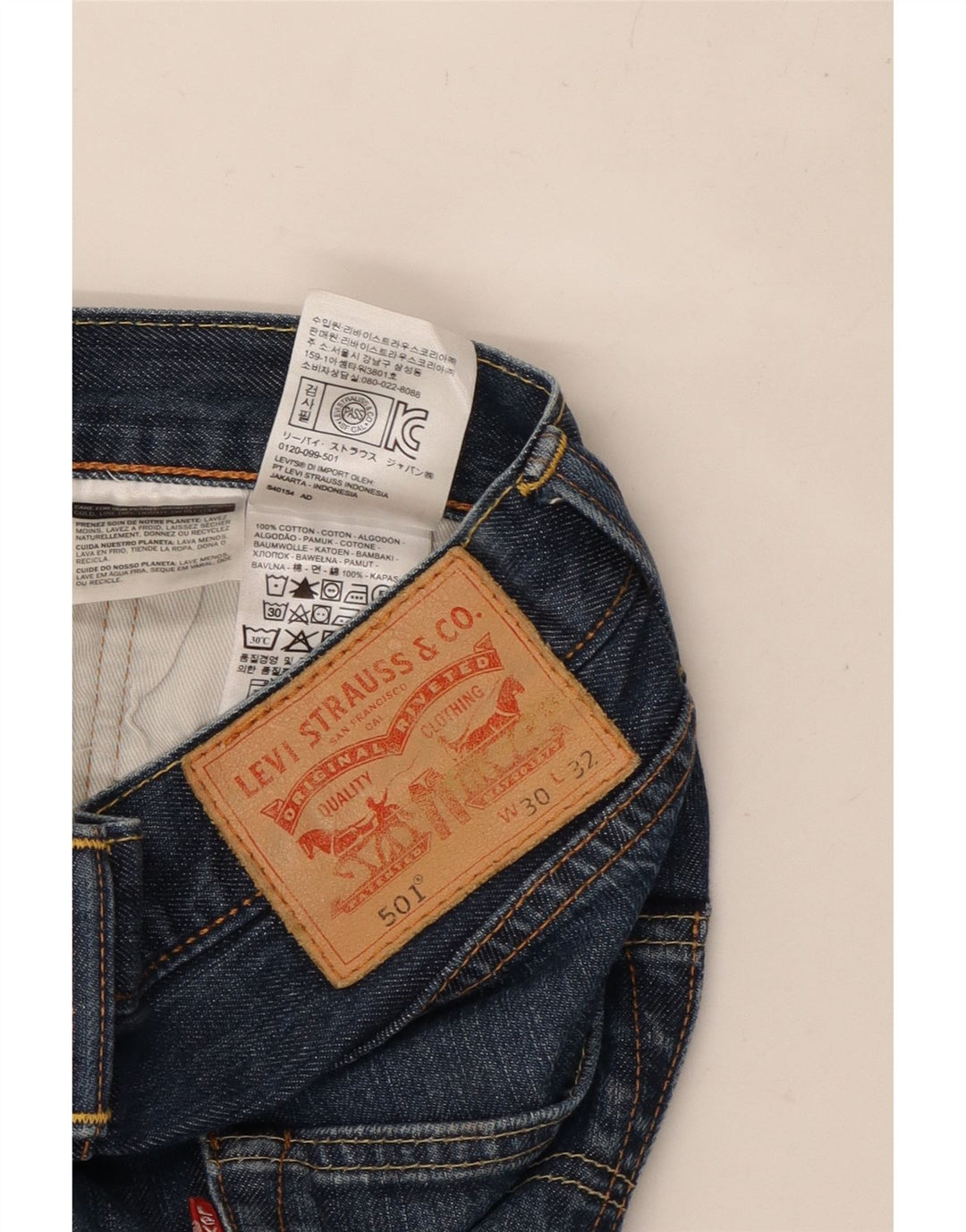 LEVI'S Mens 501 Straight Jeans W30 L32 Navy Blue Cotton