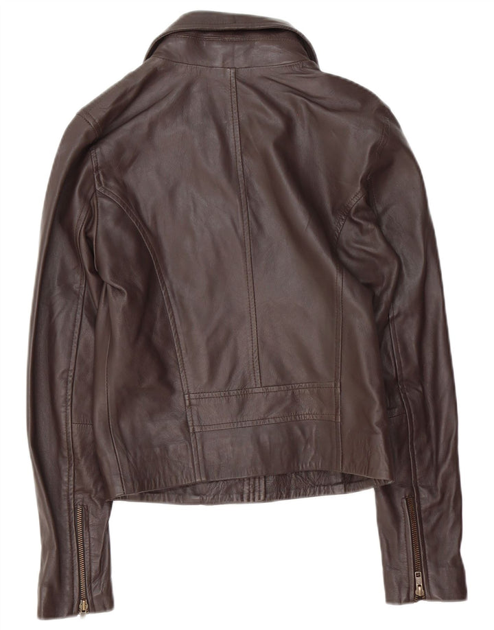Vintage Womens Leather Biker Jacket UK 12 Medium Brown Leather