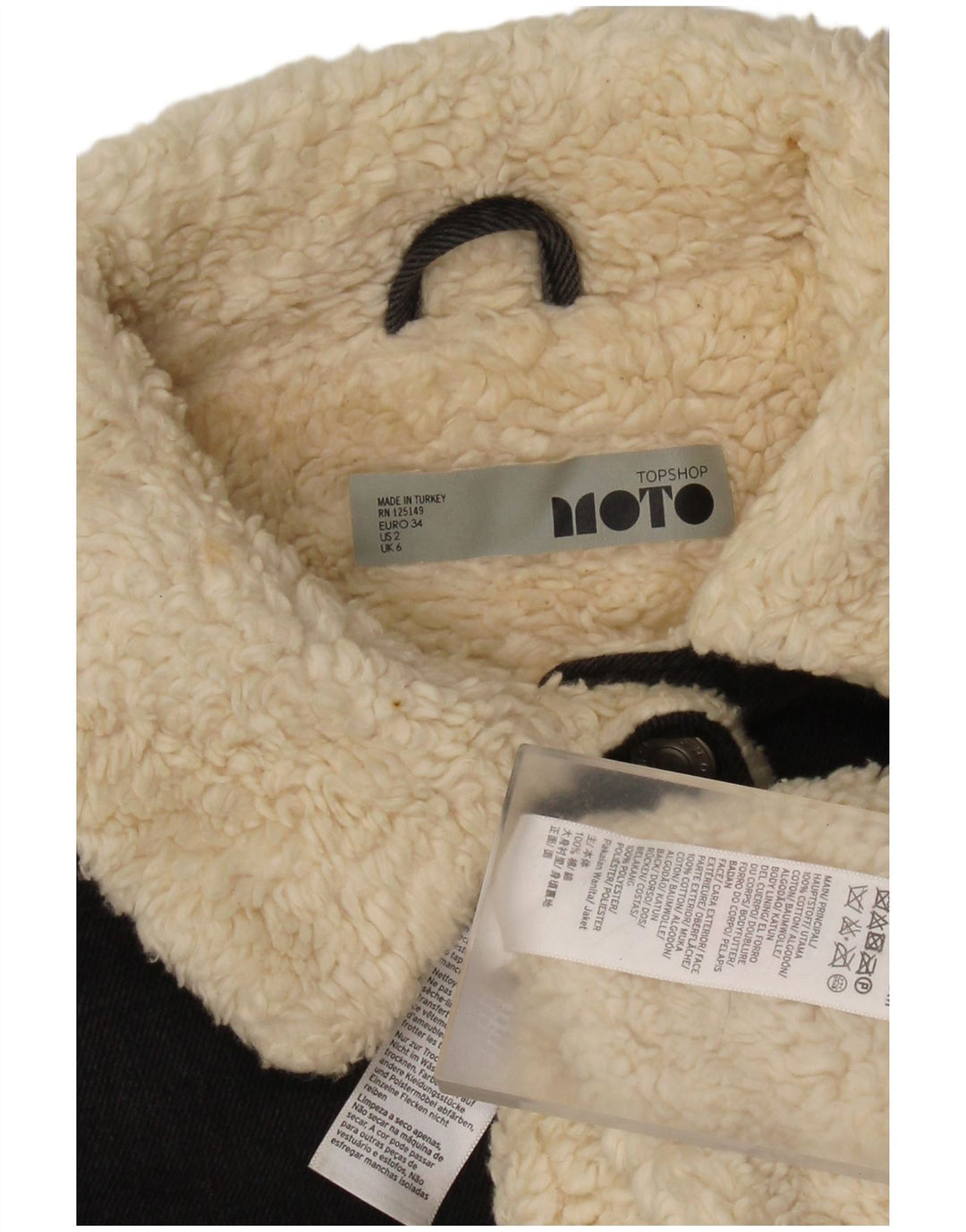 Topshop Womens Oversized Sherpa Denim Jacket UK 6 XS Grey Cotton