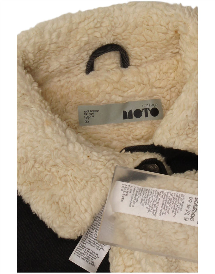 Topshop Womens Oversized Sherpa Denim Jacket UK 6 XS Grey Cotton