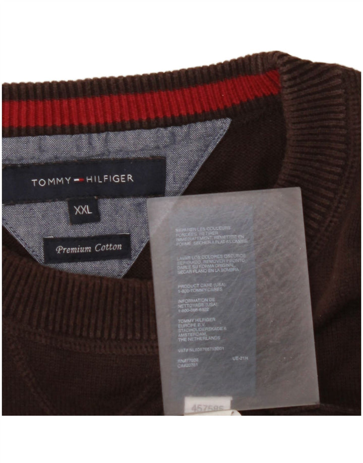 TOMMY HILFIGER Mens Loose Fit Crew Neck Jumper Sweater 2XL Brown Cotton