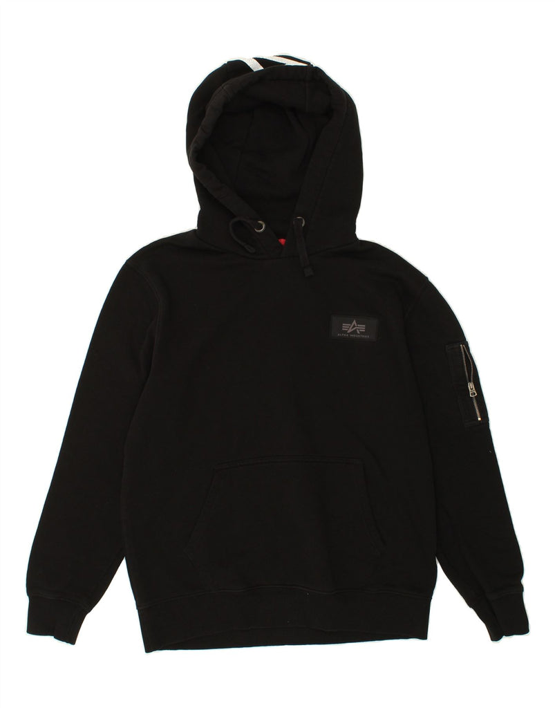 ALPHA INDUSTRIES Mens Graphic Hoodie Jumper Large Black Cotton Vintage Alpha Industries and Second-Hand Alpha Industries from Messina Hembry 