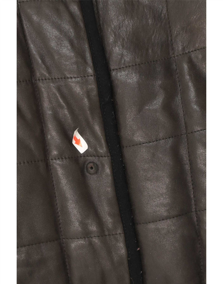 Vintage Womens Padded Leather Coat UK 12 Medium Black