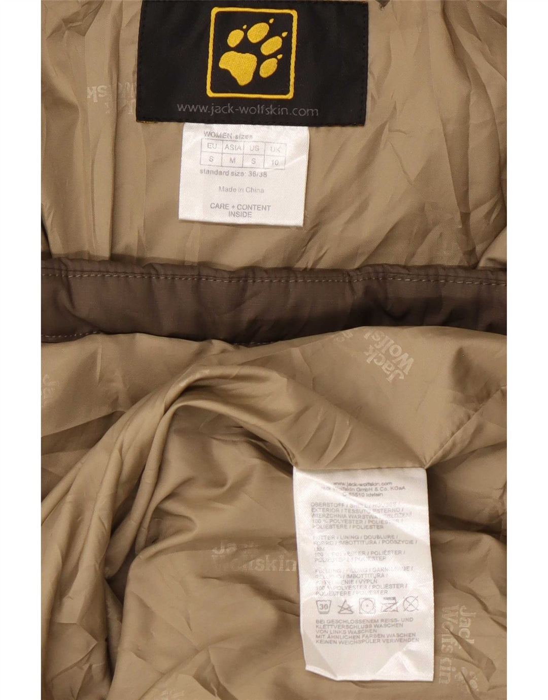 Jack Wolfskin Womens Hooded Padded Coat UK 10 Small Khaki Polyester