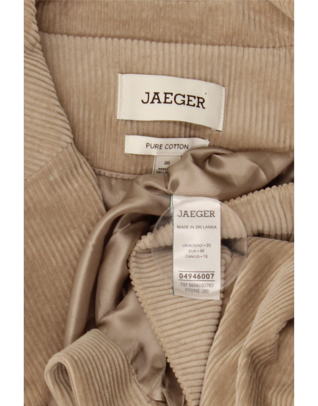 JAEGER Womens 1 Button Corduroy Blazer Jacket UK 20 2XL Beige Cotton