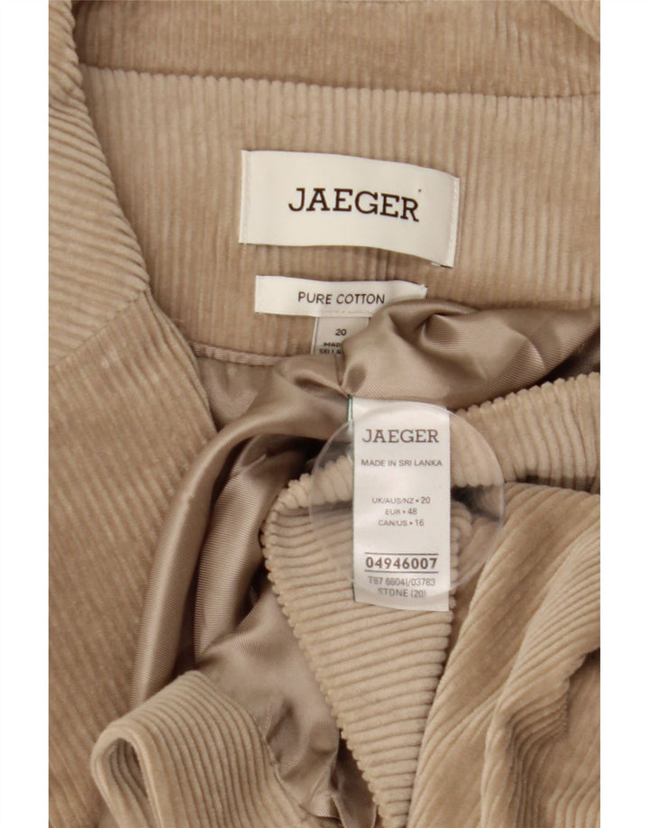 JAEGER Womens 1 Button Corduroy Blazer Jacket UK 20 2XL Beige Cotton