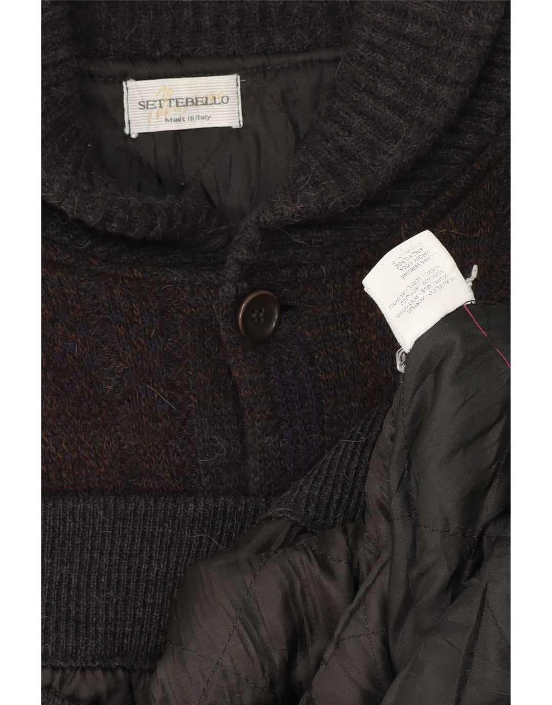 Settebello Mens Cardigan Sweater Large Grey Check Acrylic