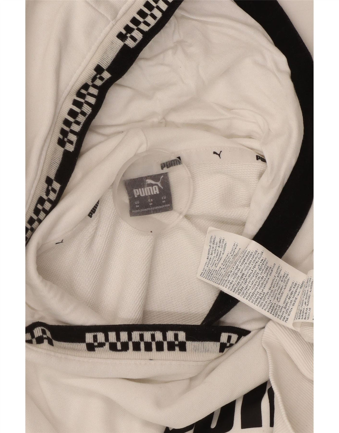 PUMA Womens Graphic Hoodie Jumper UK 14 Medium White Cotton