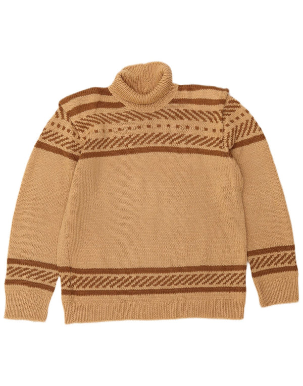 VINTAGE Womens Roll Neck Jumper Sweater UK 16 Large Beige Striped