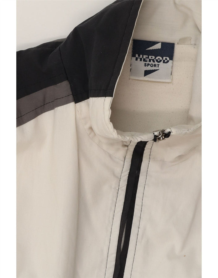 Herod Sport Mens Graphic Bomber Jacket UK 40 Large White Colourblock Cotton