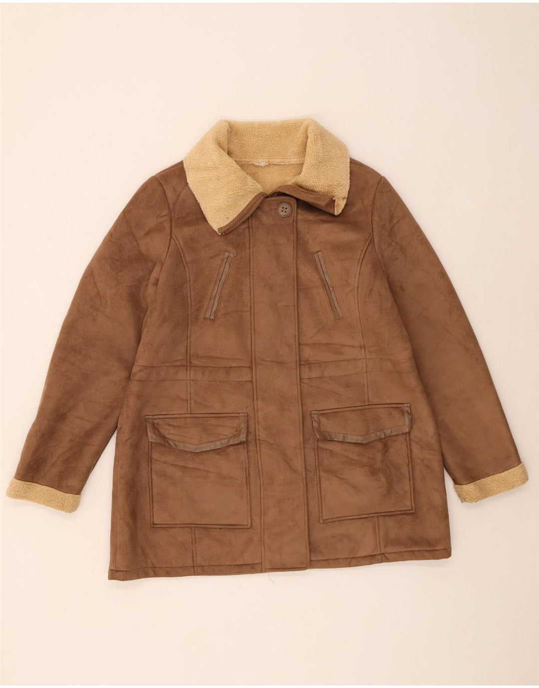 Marks & Spencer Womens Sherpa Jacket UK 16 Large Brown Polyester