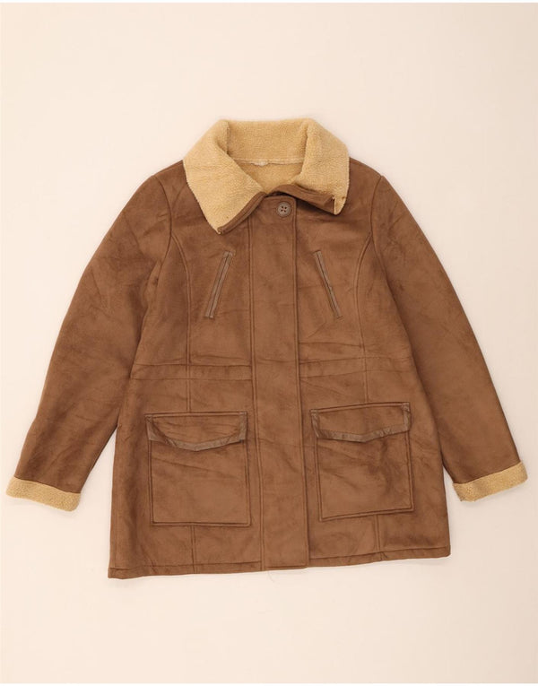 Marks & Spencer Womens Sherpa Jacket UK 16 Large Brown Polyester