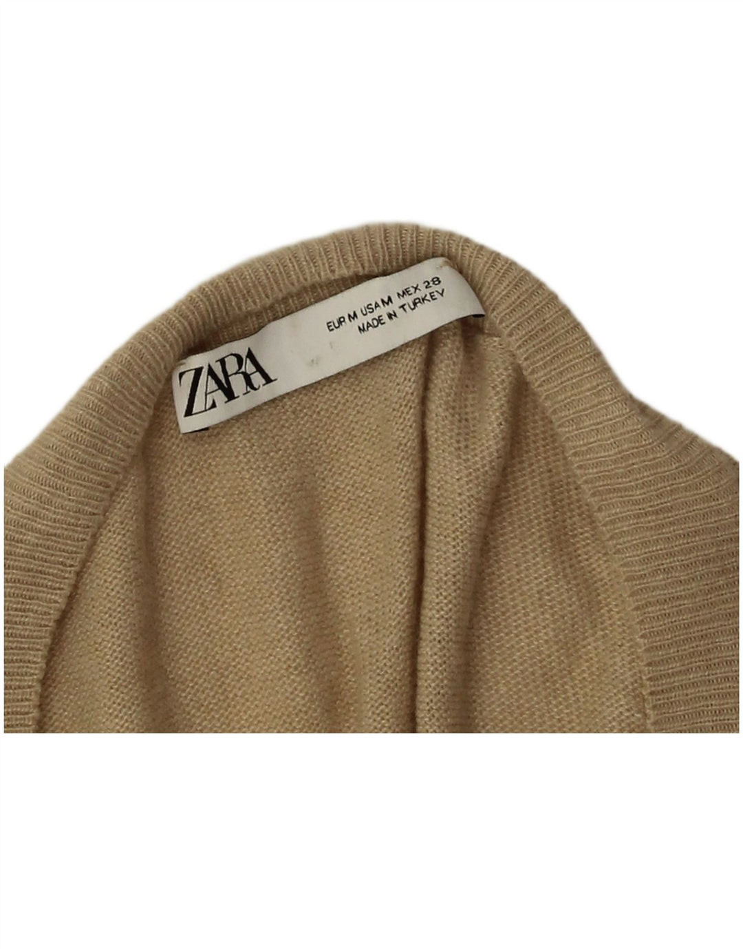 Zara Womens Crop Oversized V-Neck Jumper Sweater UK 14 Medium Beige Viscose