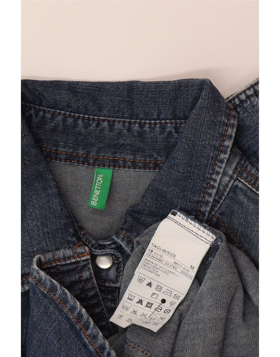 Benetton Womens Denim Shirt UK 12 Medium Blue Cotton