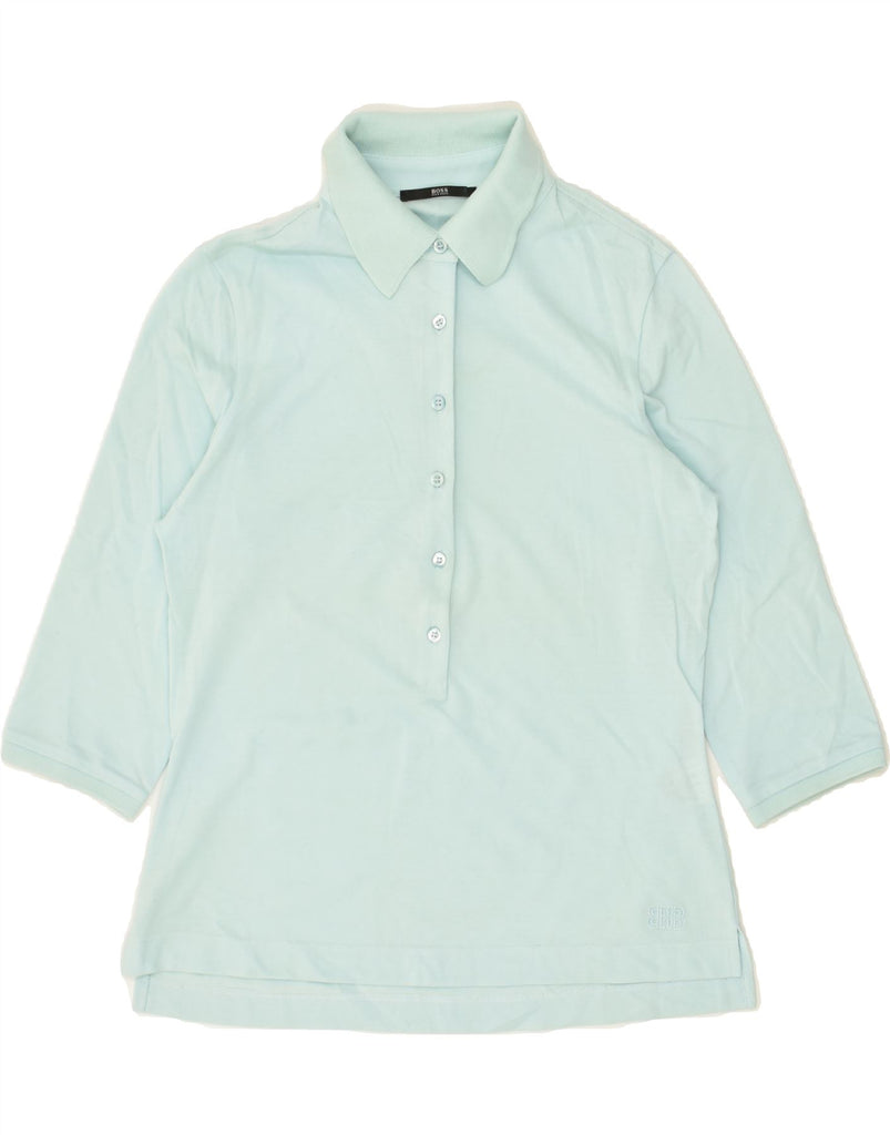 HUGO BOSS Womens 3/4 Sleeve Polo Shirt UK 10 Small Turquoise Cotton Vintage Hugo Boss and Second-Hand Hugo Boss from Messina Hembry 