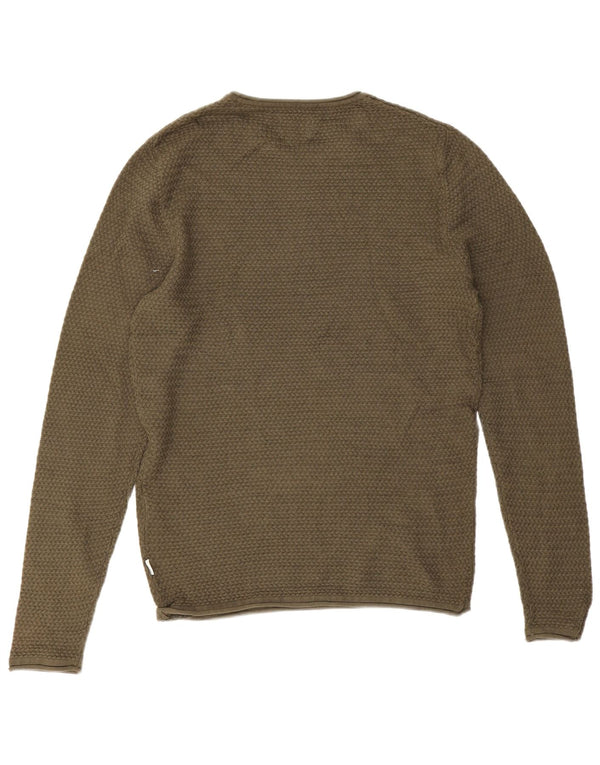 Jack & Jones Mens Crew Neck Jumper Sweater Small Khaki Cotton