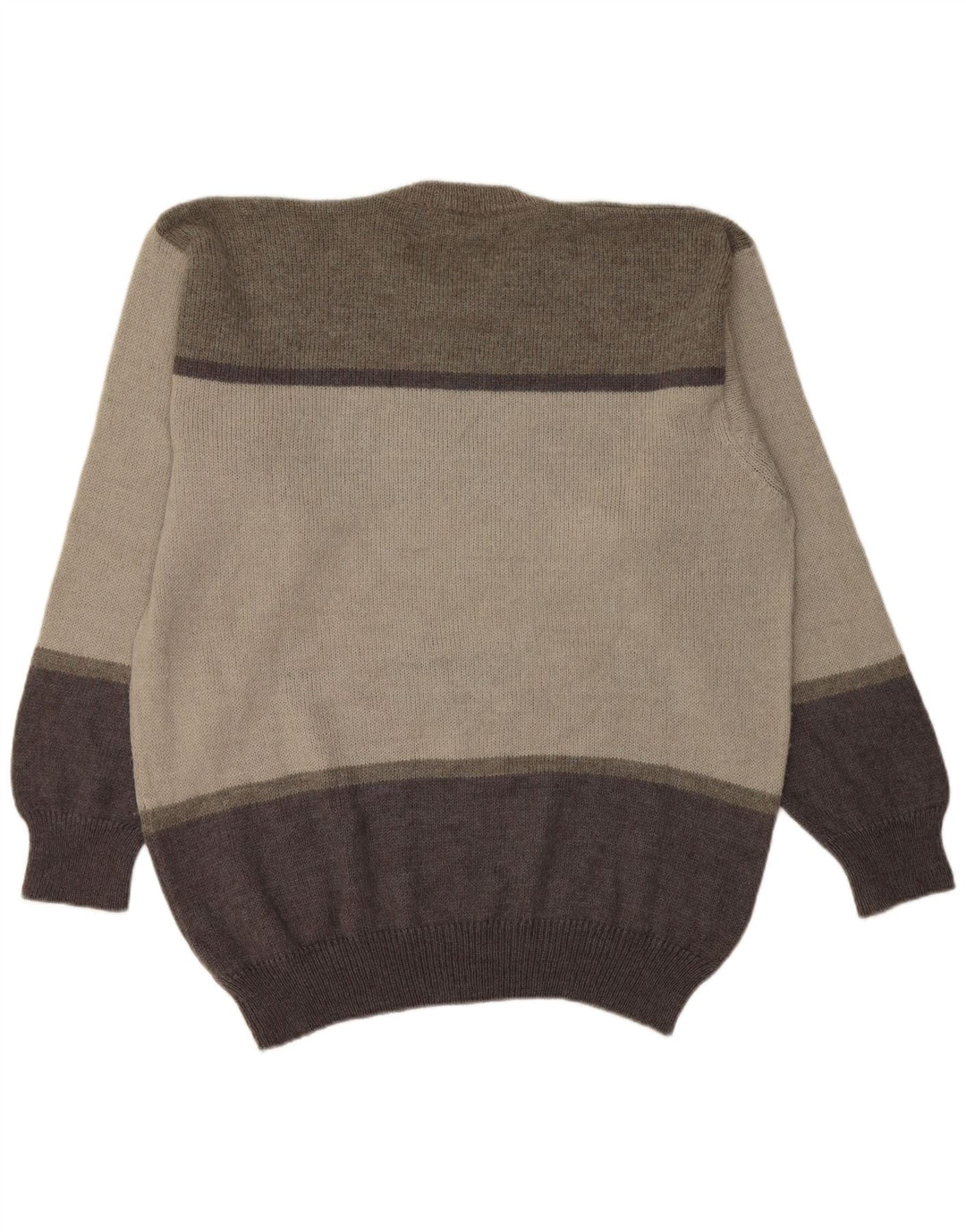 Pierre Monet Mens Crew Neck Jumper Sweater XL Grey Geometric Virgin Wool