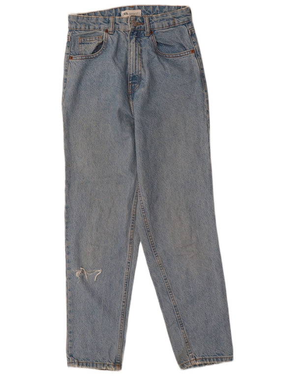 ZARA Womens Distressed Tapered Jeans EU 34 2XS W24 L27 Blue