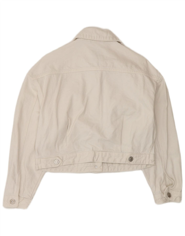 Zara Womens Crop Oversized Denim Jacket UK 6 XS White Cotton