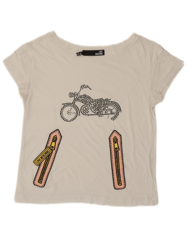 Moschino Womens Crop Graphic T-Shirt Top UK 8 Small White