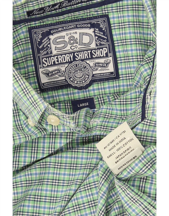 Superdry Mens Shirt Large Green Gingham Cotton
