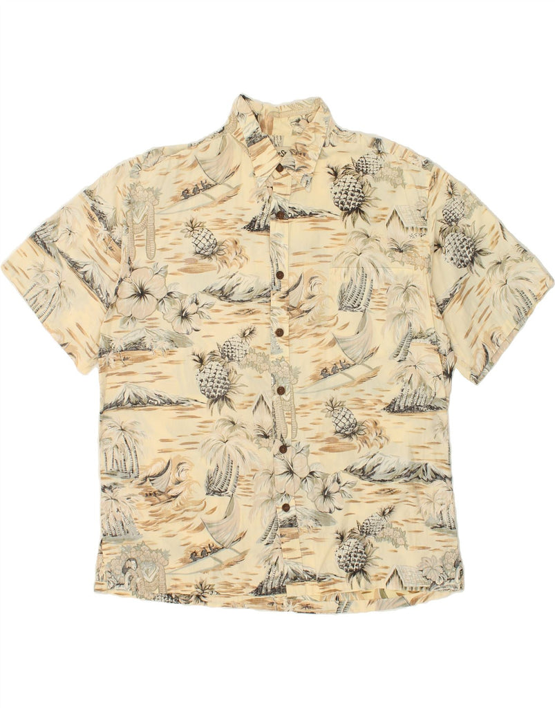 VINTAGE Mens Hawaiian Short Sleeve Shirt Large Beige Floral Cotton | Vintage Vintage | Thrift | Second-Hand Vintage | Used Clothing | Messina Hembry 