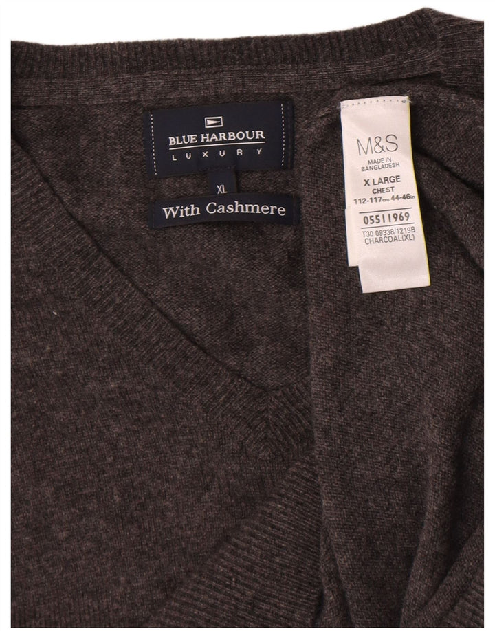 Marks & Spencer Mens Blue Harbour V-Neck Jumper Sweater XL Grey Wool