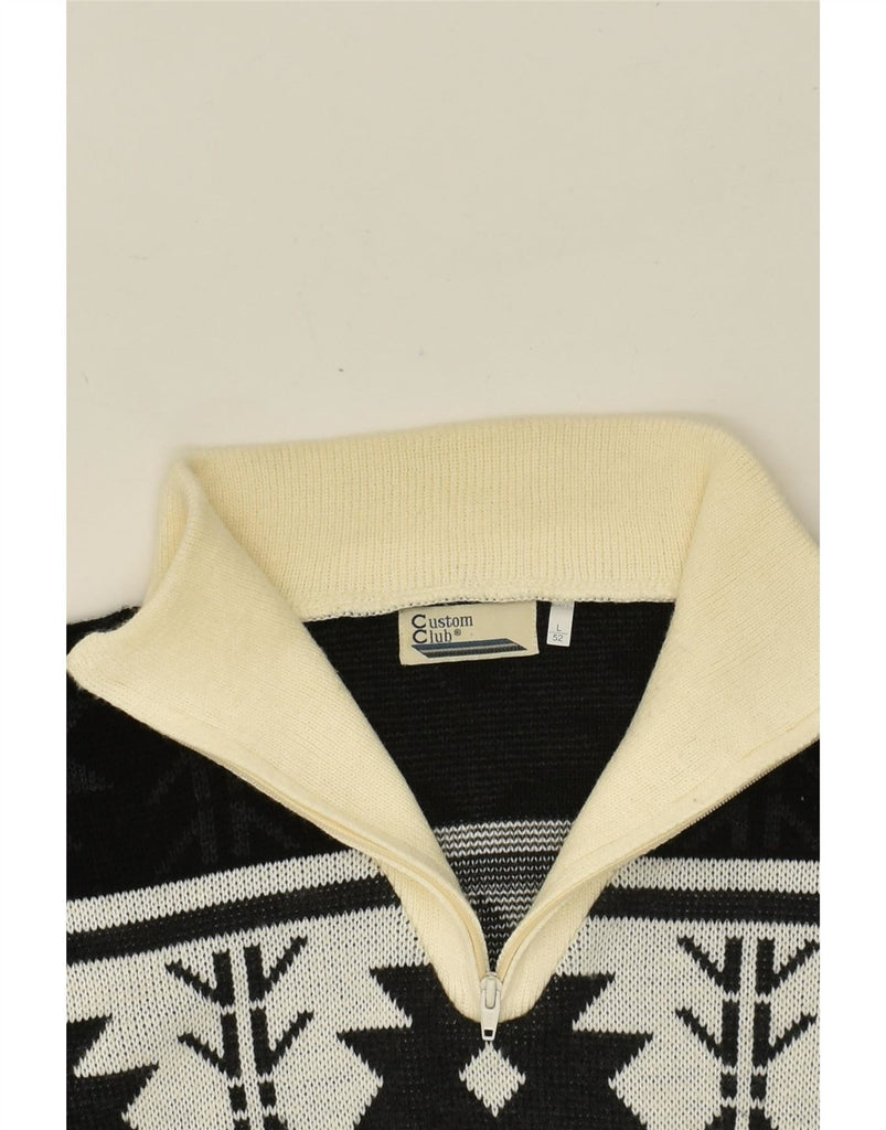 VINTAGE Mens Zip Neck Jumper Sweater IT 52 Large Off White Fair Isle Vintage Vintage and Second-Hand Vintage from Messina Hembry 