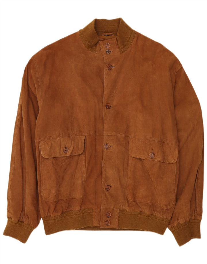VINTAGE Mens Suede Bomber Jacket IT 58 4XL Brown Leather