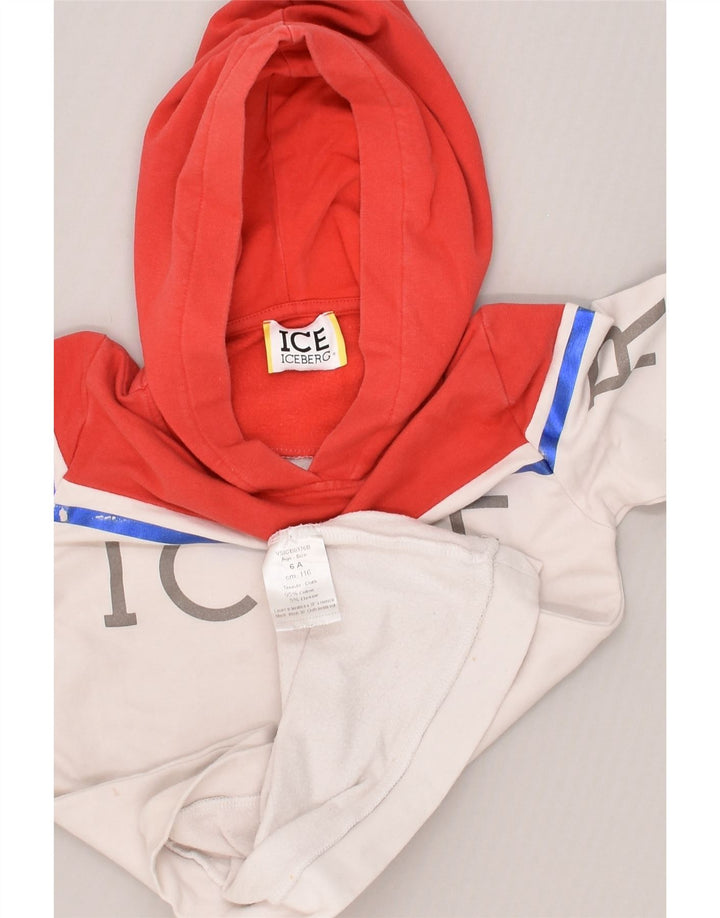 ICEBERG Girls Graphic Hoodie Jumper 5-6 Years White Colourblock Cotton | Vintage Iceberg | Thrift | Second-Hand Iceberg | Used Clothing | Messina Hembry 