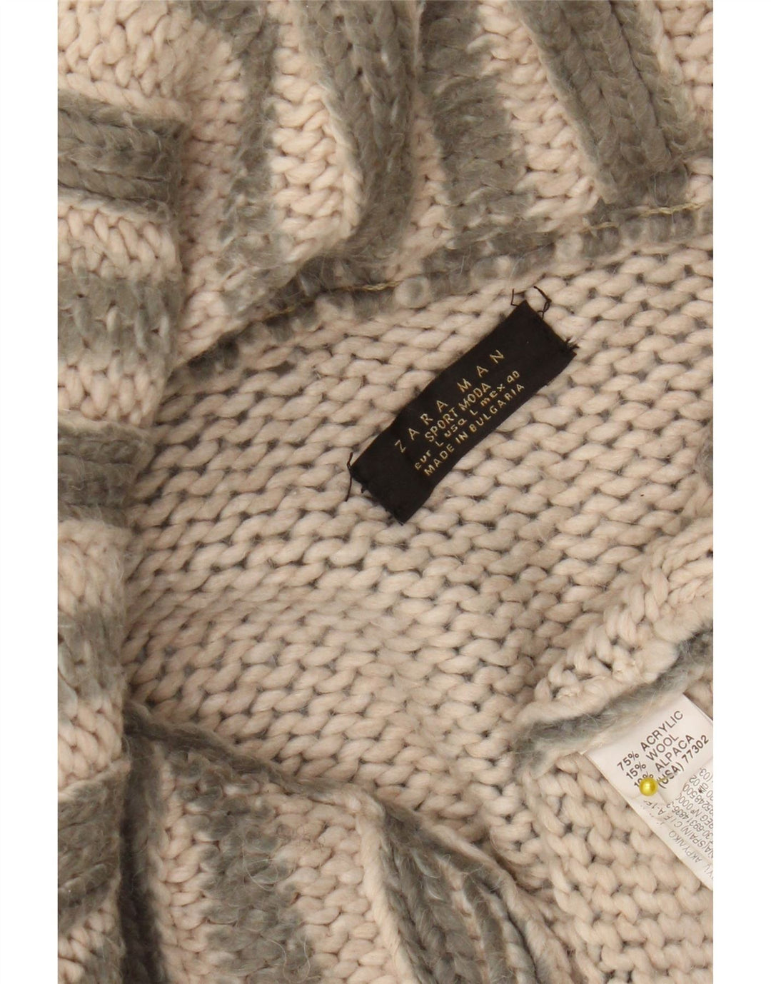 Zara Mens Cardigan Sweater Large Green Striped Acrylic