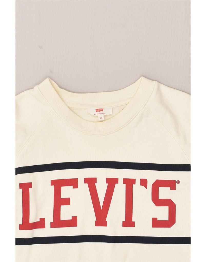 LEVI'S Womens Graphic Sweatshirt Jumper UK 6 XS Off White Cotton | Vintage Levi's | Thrift | Second-Hand Levi's | Used Clothing | Messina Hembry 