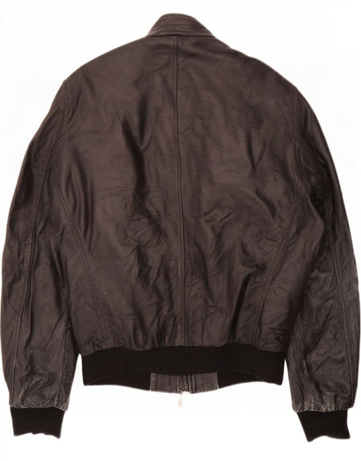 Hogan Womens Leather Biker Jacket UK 12 Medium Black