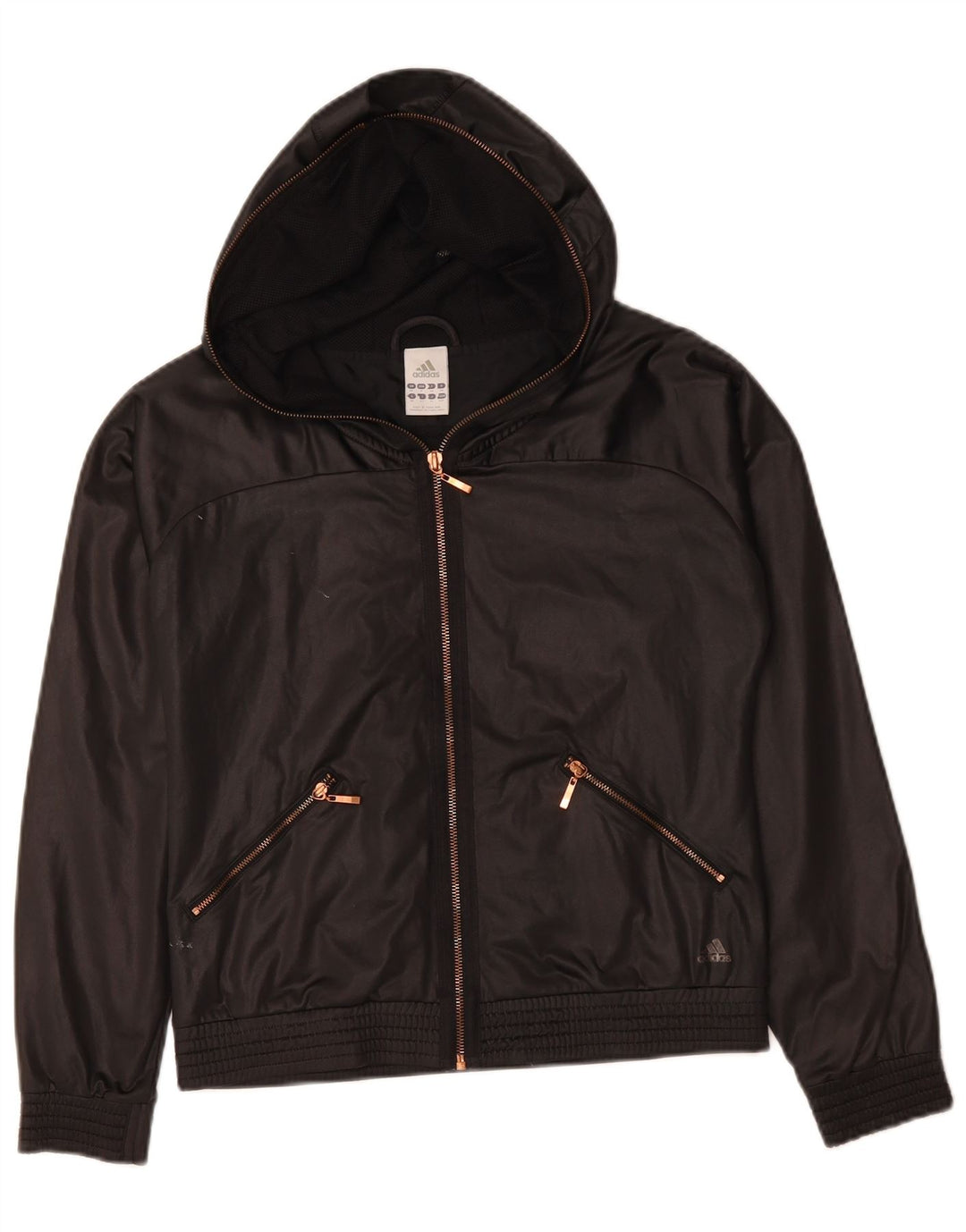 ADIDAS Womens Hooded Rain Jacket UK 10 Small Black Polyester