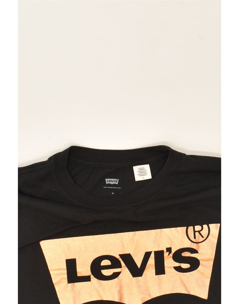 LEVI'S Womens Crop Graphic T-Shirt Top UK 14 Medium Black Cotton | Vintage Levi's | Thrift | Second-Hand Levi's | Used Clothing | Messina Hembry 