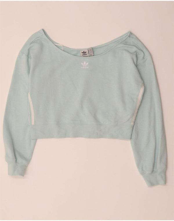 Adidas Womens Oversized Crop Off Shoulder Top UK 10 Small Turquoise Cotton