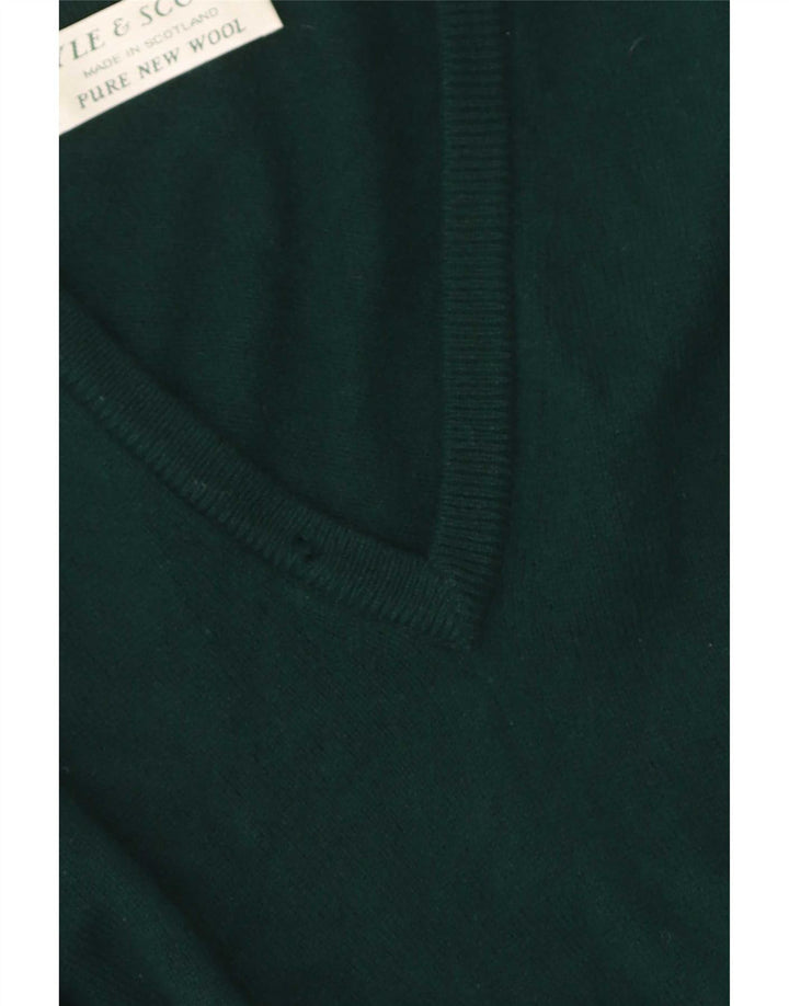 Lyle & Scott Mens V-Neck Jumper Sweater Medium Green New Wool