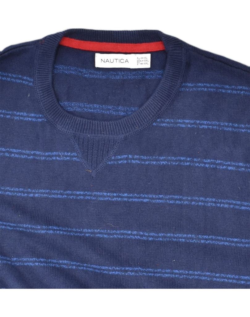 NAUTICA Mens Crew Neck Jumper Sweater 2XL Navy Blue Striped Cotton | Vintage | Thrift | Second-Hand | Used Clothing | Messina Hembry 