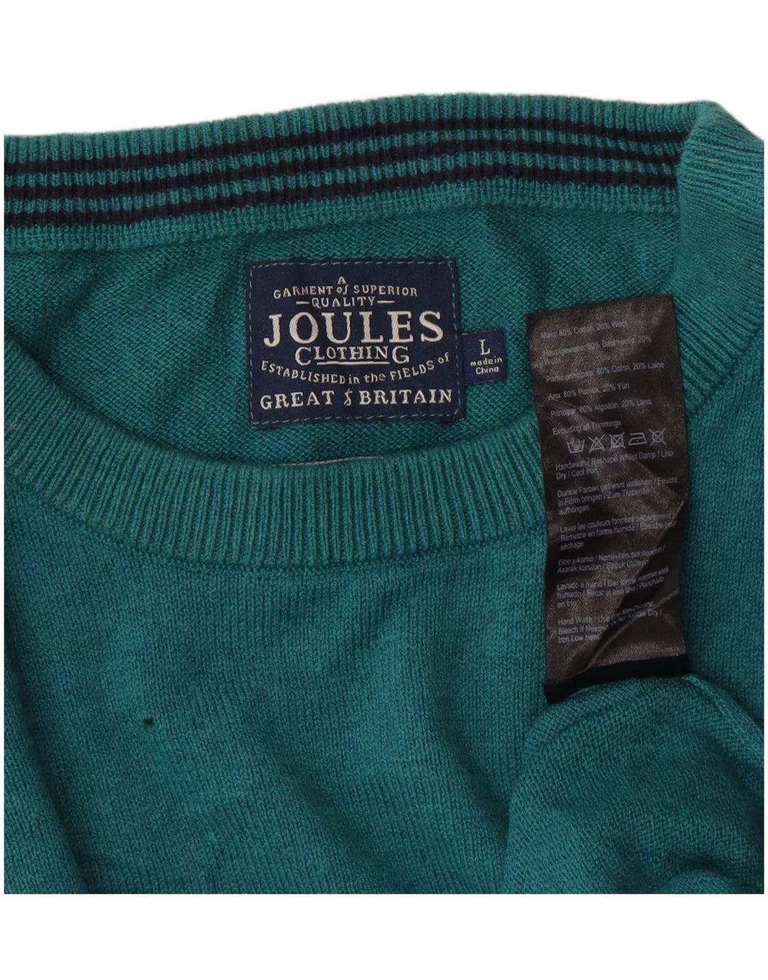 Joules Mens Boat Neck Jumper Sweater Large Turquoise Cotton