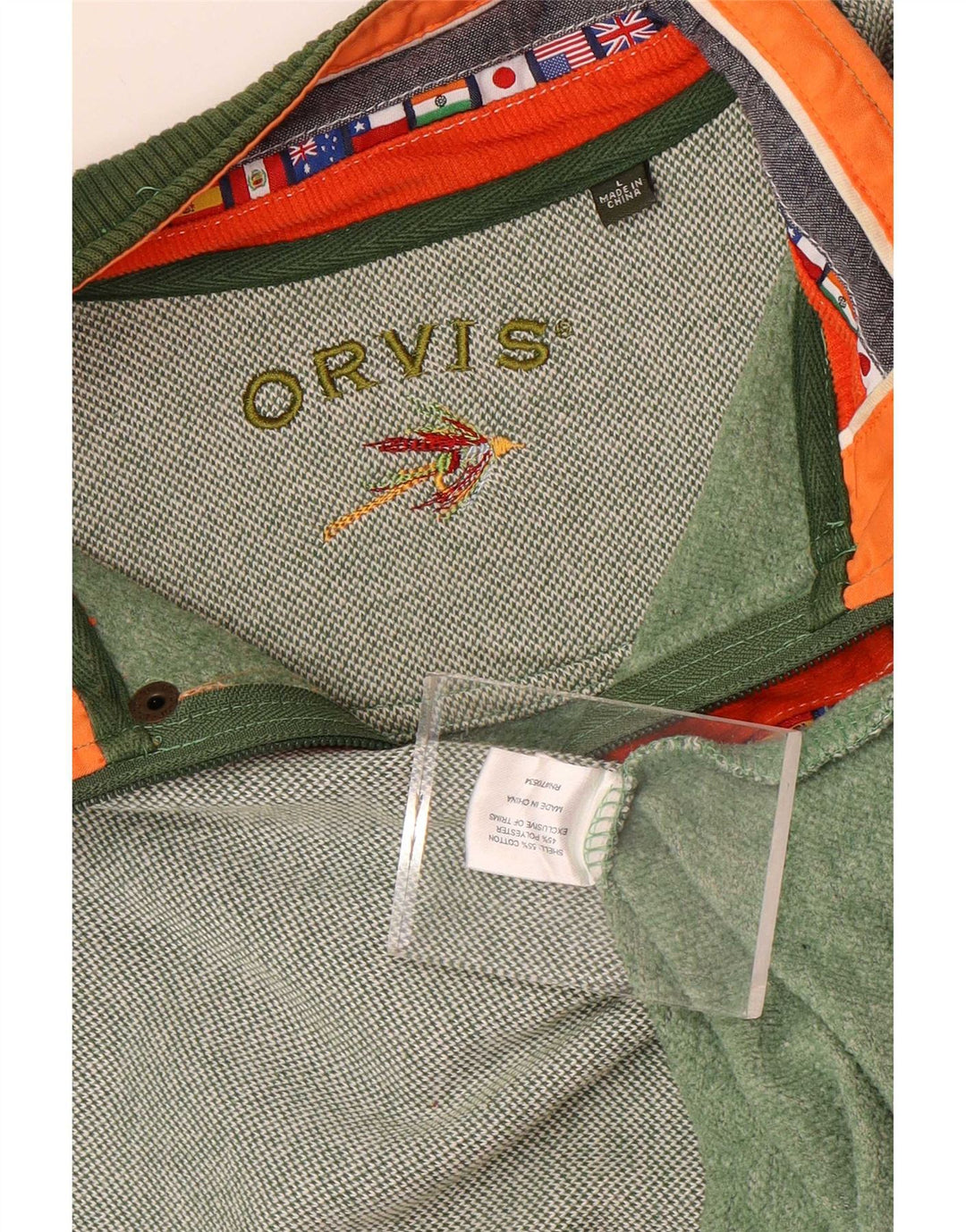 Orvis Mens Zip Neck Sweatshirt Jumper Large Green Cotton