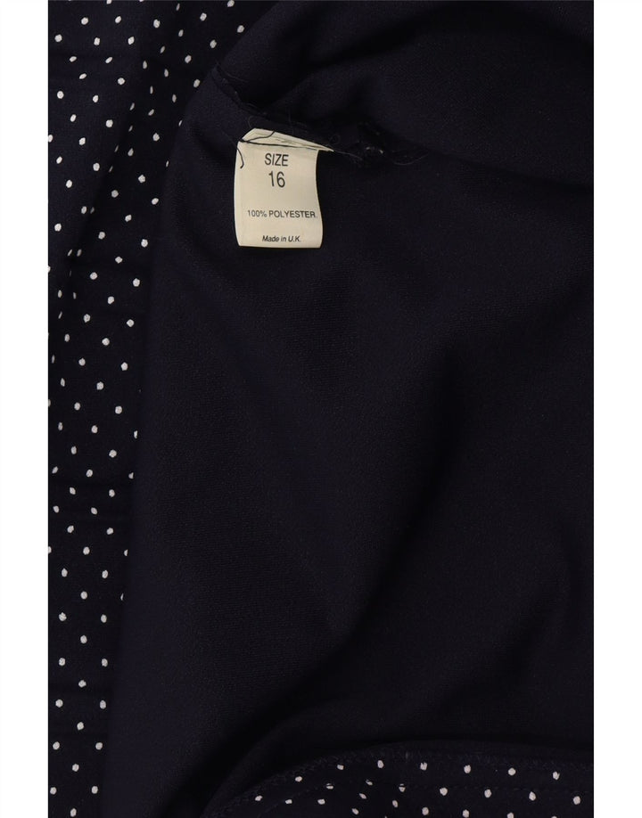 VINTAGE Womens A-Line Dress UK 16 Large Navy Blue Spotted Polyester