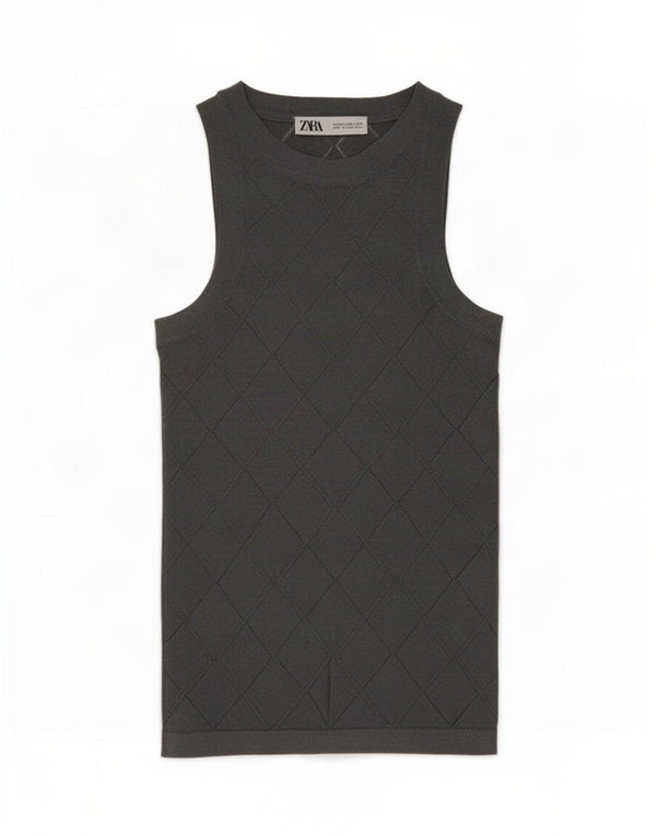 Zara Womens Vest Top UK 6 XS Grey Geometric Viscose