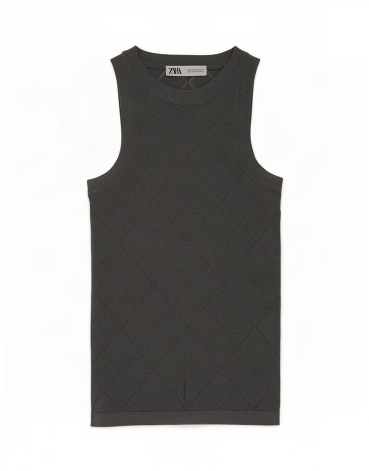 Zara Womens Vest Top UK 6 XS Grey Geometric Viscose